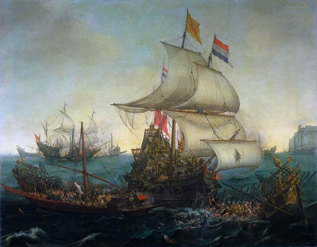  Dutch Ships Ramming Spanish Galleys off the Flemish Coast in October 1602